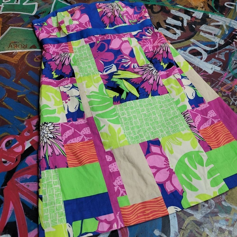 Vibrant Lilly Pulitzer Strapless Patchwork Dress … - image 3
